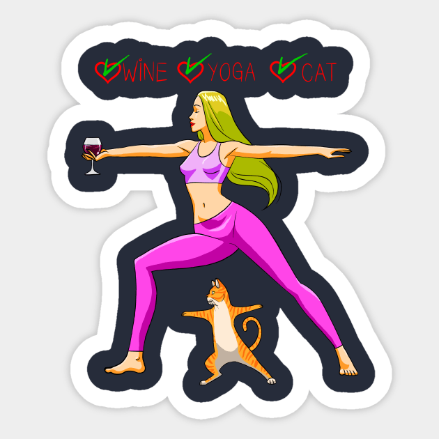 Wine,Yoga & Cat Sticker by WalterGeovani